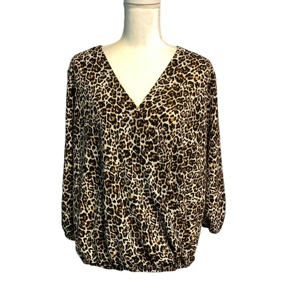 Alyx Tops - Alyx Womens Work Animal Print Slouchy V-Neck 3/4 Sleeve Tunic Top Blouse Size XL